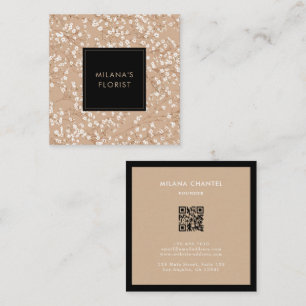 Beige Witte Madelief Modern Trendy Bloem Bloemist Vierkante Visitekaartje