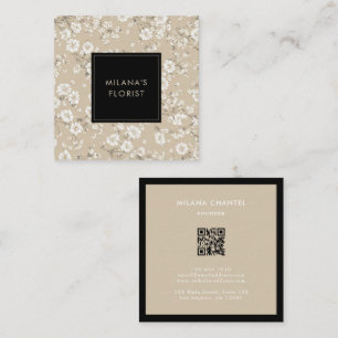 Beige Witte Madelief Modern Trendy Bloem Bloemist Vierkante Visitekaartje