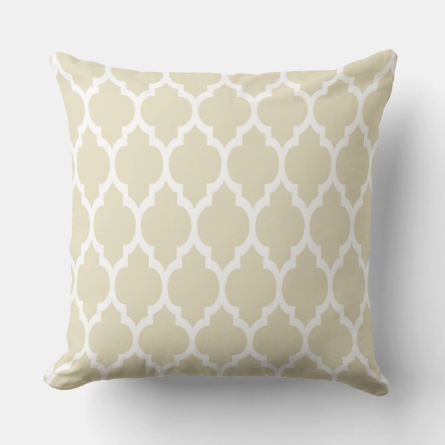 Beige Witte Marokkaanse Quatrefoil Patroon #4 Kussen (Voorkant)