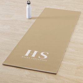Beige & Witte Persoonlijke Monogram Minimalistisch Yogamat