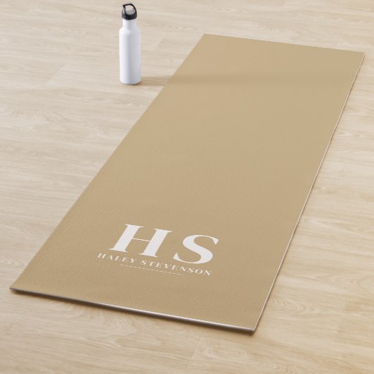 Beige & Witte Persoonlijke Monogram Minimalistisch Yogamat (In situ)