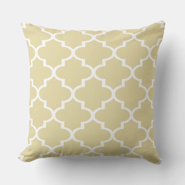 Beige Witte Quatrefoil Lattice Kussen (Voorkant)