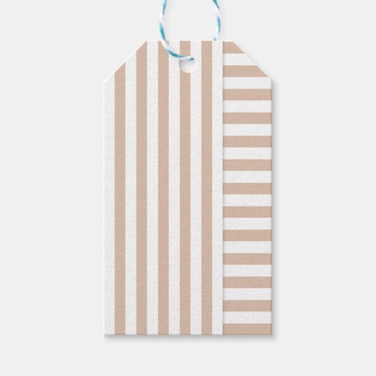 beige witte streep patroon cadeaulabel (Voorkant)