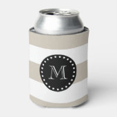 Beige witte strepen patroon, zwart monogram blikjeskoeler (Blikje Voorkant)