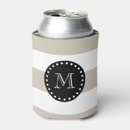 Beige witte strepen patroon, zwart monogram blikjeskoeler