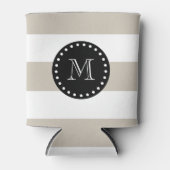 Beige witte strepen patroon, zwart monogram blikjeskoeler (Voorkant)