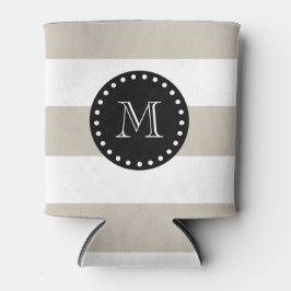 Beige witte strepen patroon, zwart monogram blikjeskoeler