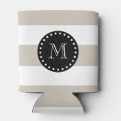 Beige witte strepen patroon, zwart monogram blikjeskoeler (Achterkant)