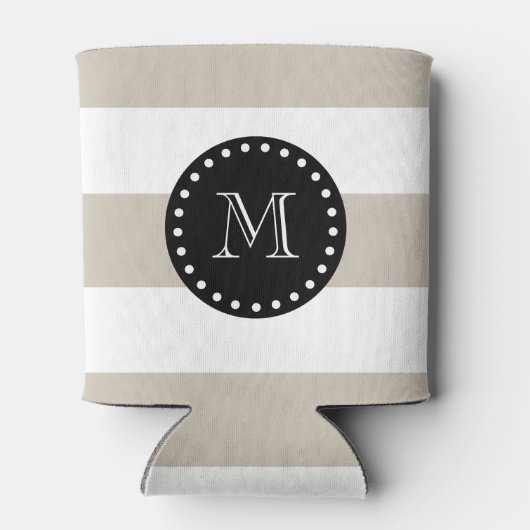 Beige witte strepen patroon, zwart monogram blikjeskoeler (Achterkant)