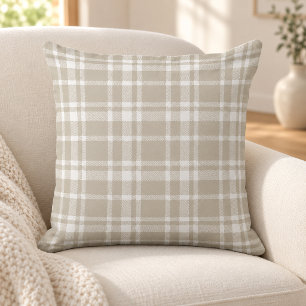 Beige Witte Tartan Schotland Patroon Kussen
