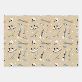 Beige & witte wintersport inpakpapier vel