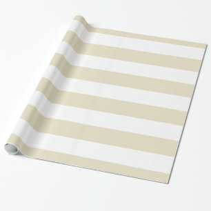Beige, Witte XL Strepen Patroon Cadeaupapier