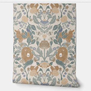 Beige Woodland Block Print Damask Behang