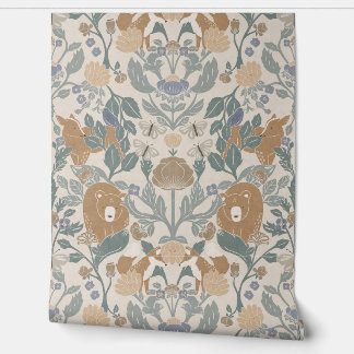 Beige Woodland Block Print Damask Behang