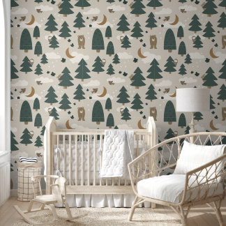 Beige Woodland Dier Kinder Wallpaper Behang