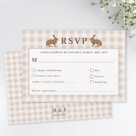 Beige Woodland Hare Bunnies Wedding RSVP Card Kaartje