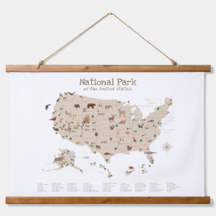 Beige Woodland National Parks Kaart Kleuterschool  Hangend Wandkleed