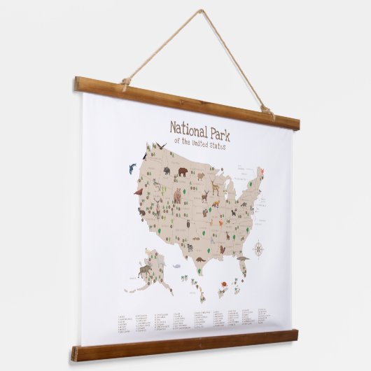 Beige Woodland National Parks Kaart Kleuterschool  Hangend Wandkleed (Gebogen)