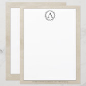 Beige Wreath Monogram Stationery (Voorkant / Achterkant)