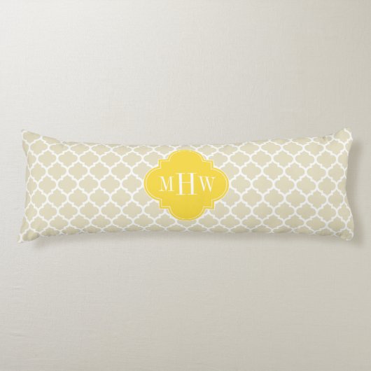 Beige, Wt Marokkaans #5 Ananas 3 Initiaal Monogram Lichaamskussen (Voorkant)