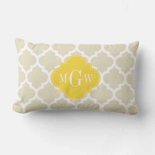Beige, Wt Marokkaans #5 Ananas 3 Initiële Monogram Kussen (Voorkant)