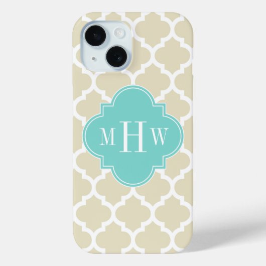 Beige, Wt Marokkaans #5 Turquoise 3 Initieel Monog Case-Mate iPhone Case (Achterkant)