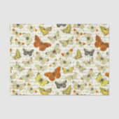  Beige Yellow Butterfly Pattern Script Tissuepapier (Voorkant)