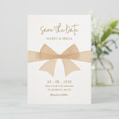 Beige zacht bruine boog bruiloft save the date (Staand voorkant)