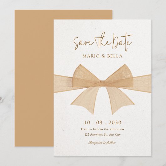 Beige zacht bruine boog bruiloft save the date (Voorkant / Achterkant)