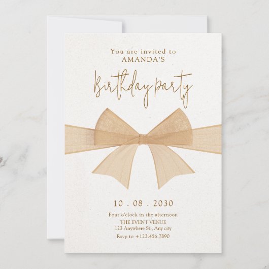 Beige zacht bruine boog verjaardag kaart (Voorkant)