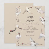 Beige zachte Kraanvogels kunst bruiloft Kaart (Voorkant / Achterkant)