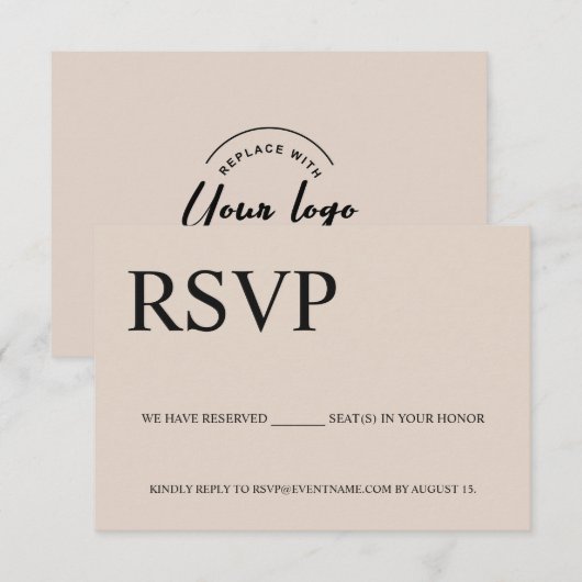 Beige Zakelijk evenement Logo Gereserveerde zitpla RSVP Kaartje (Voorkant / Achterkant)