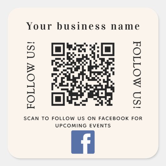 Beige zakelijke QR-code Facebook Vierkante Sticker (Voorkant)