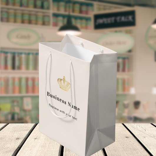 Beige zakelijke royale kroon papieren boodschappen medium cadeauzakje