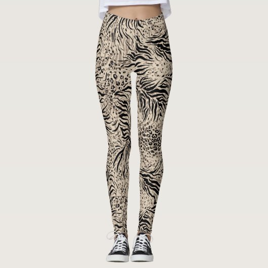 Beige Zebra Print Women Leggings (Voorkant)