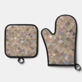 Beige Zeemeerminprint Ovenwant & Pannenlap Set