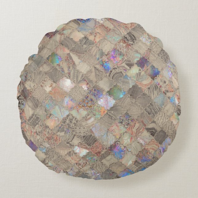 Beige Zeemeerminprint Rond Kussen (Voorkant)