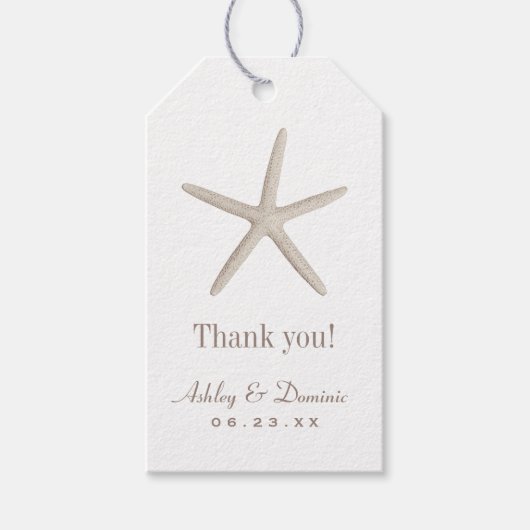 Beige Zeester Strand Bedankt Monogram Bruiloftsges Cadeaulabel (Voorkant)