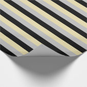 Beige, zilver en zwarte strepen cadeaupapier (Hoek)