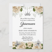 Beige zilvertiara roos quinceanera kaart (Voorkant)