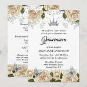 Beige zilvertiara roos quinceanera kaart (Voorkant / Achterkant)