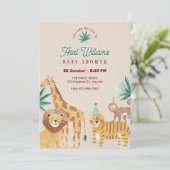 Beige zoo baby shower kaart (Staand voorkant)