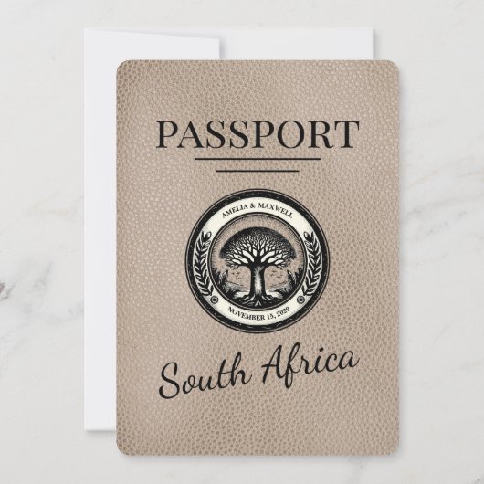 Beige Zuid-Afrika Paspoort bruiloft uitnodiging (Achterkant)