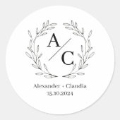 Beige & Zwart Elegant Gepersonaliseerde Bruiloft L Ronde Sticker (Voorkant)