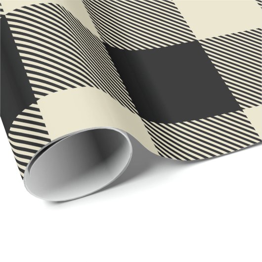 Beige Zwart Enorme Buffalo Plaid Lumberjack Tartan Cadeaupapier (Rol Hoek)