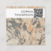 Beige Zwart Marmer Abstracte QR Code Social Media Vierkante Visitekaartje (Voorkant)