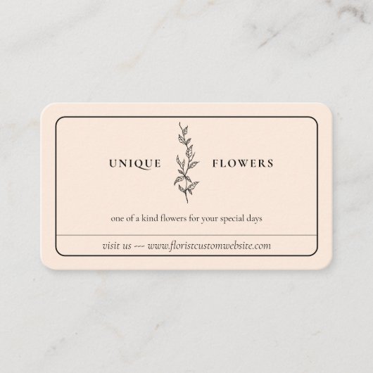 Beige Zwart Minimal Framed Line Flower Visitekaartje (Voorkant)