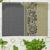 Beige & Zwart Natuurlijk Linnen & Zwart Kant 2 Theedoek (Gevouwen)