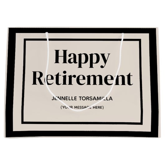 Beige Zwart Pensioen Partij Groot Cadeauzakje (Voorkant)