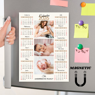 Beige Zwart Rood 2026 Agenda Foto Collage Magneet